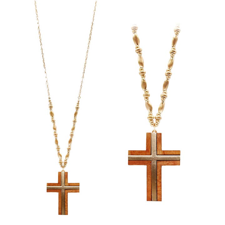 BRN COLLANA CON CIONDOLO A CROCE IN LEGNO E METALLO, NW 3319 in vendita all'ingrosso su Faire