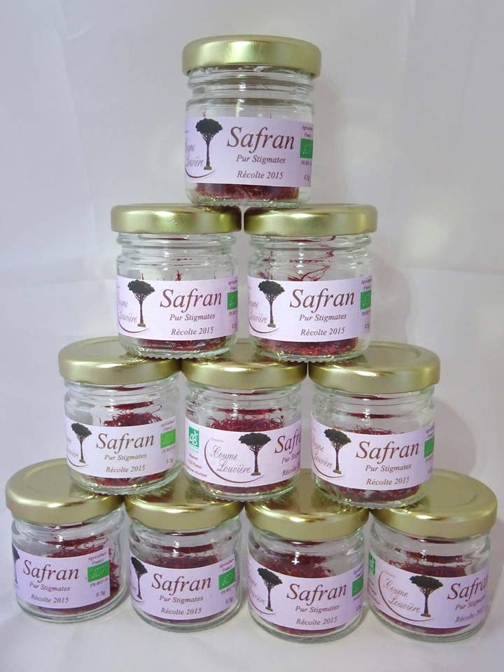Set di 10 vasetti da 0,5 g di zafferano per la vendita all'ingrosso da parte di Domaine de Coume Louvière