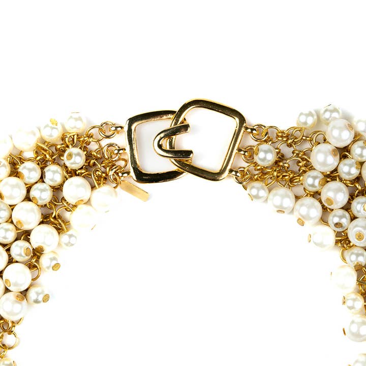 Gold and Pearl Cluster Bib Necklace for wholesale on Faire