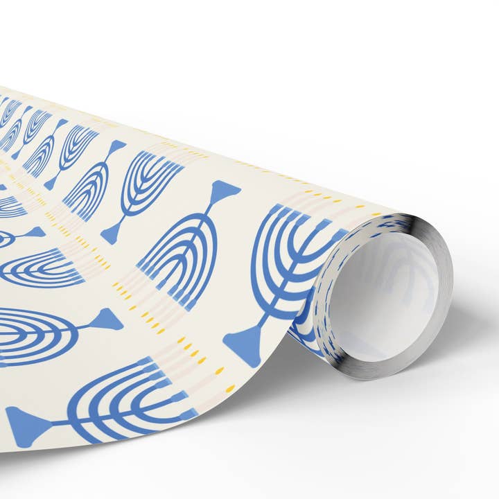 Lokipawz - Wholesale Flat Wrap - Hanukkah Menorah Wrapping Paper5