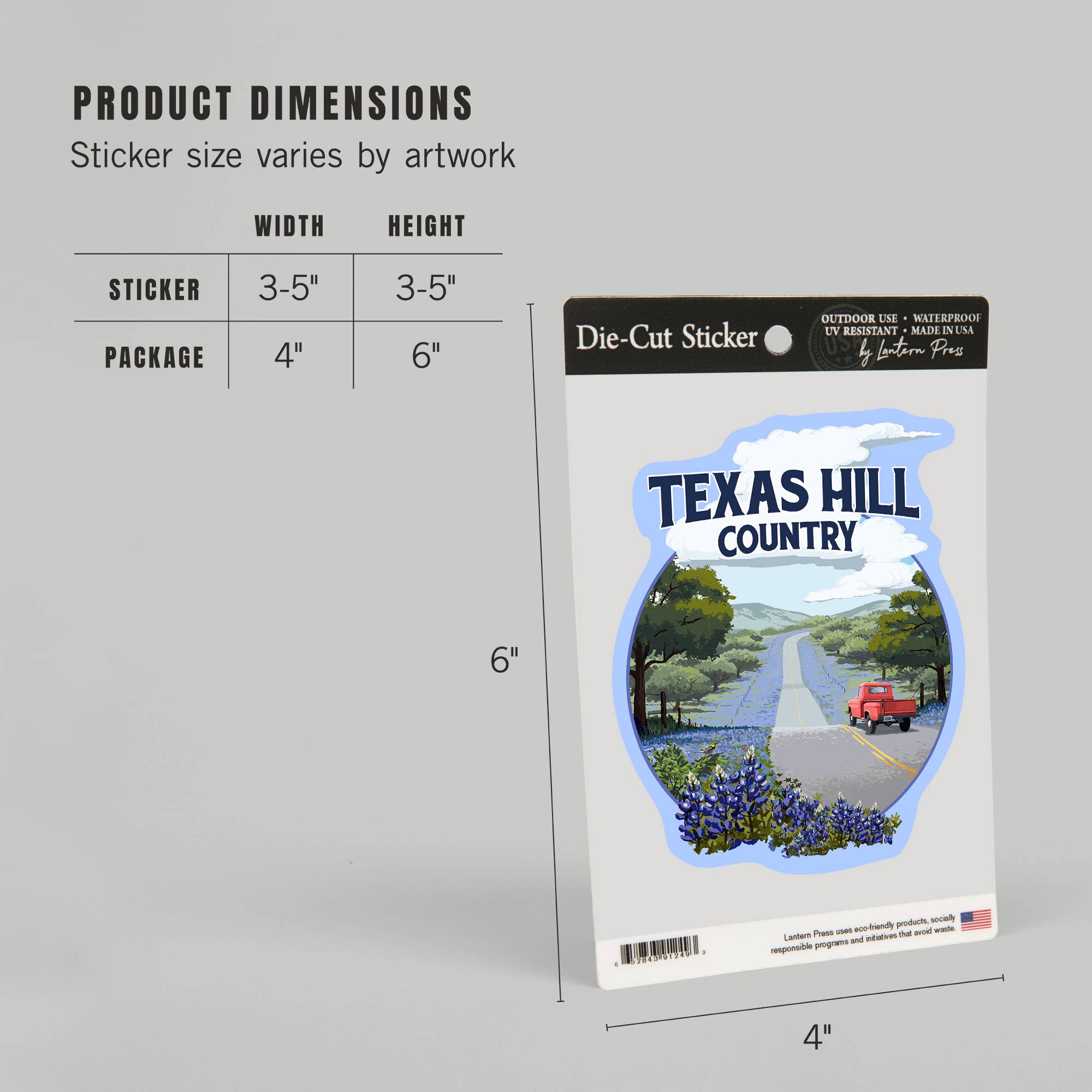 Lantern Press - Venta al por mayor Pegatina - PEGATINAS Texas Hill Country, Texas, Bluebonnets4