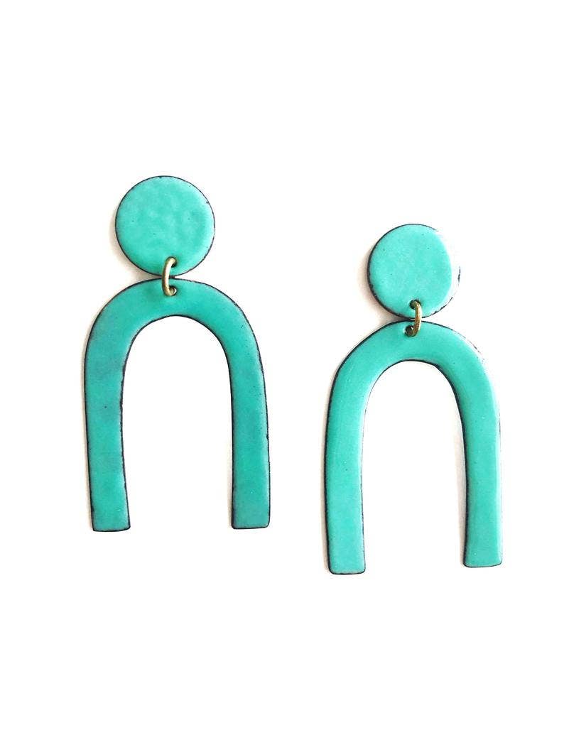 Courtney Fischer Jewelry - Wholesale Dangle Earrings - Aqua Enamel Curve Earrings
