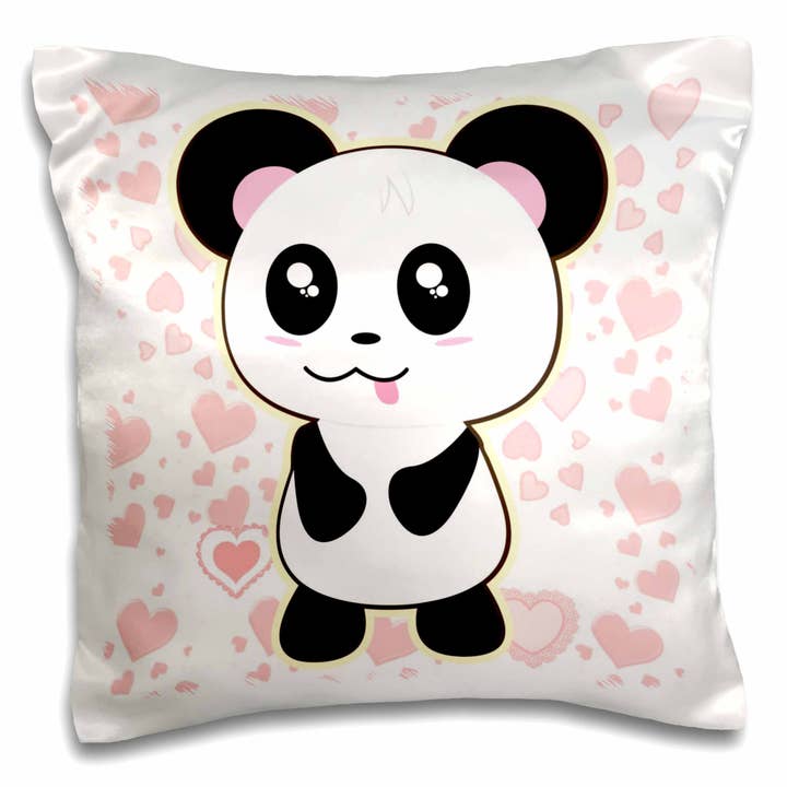 3dRose, Panda Bear with Heart Background, Pillow Case for wholesale by 3dRose