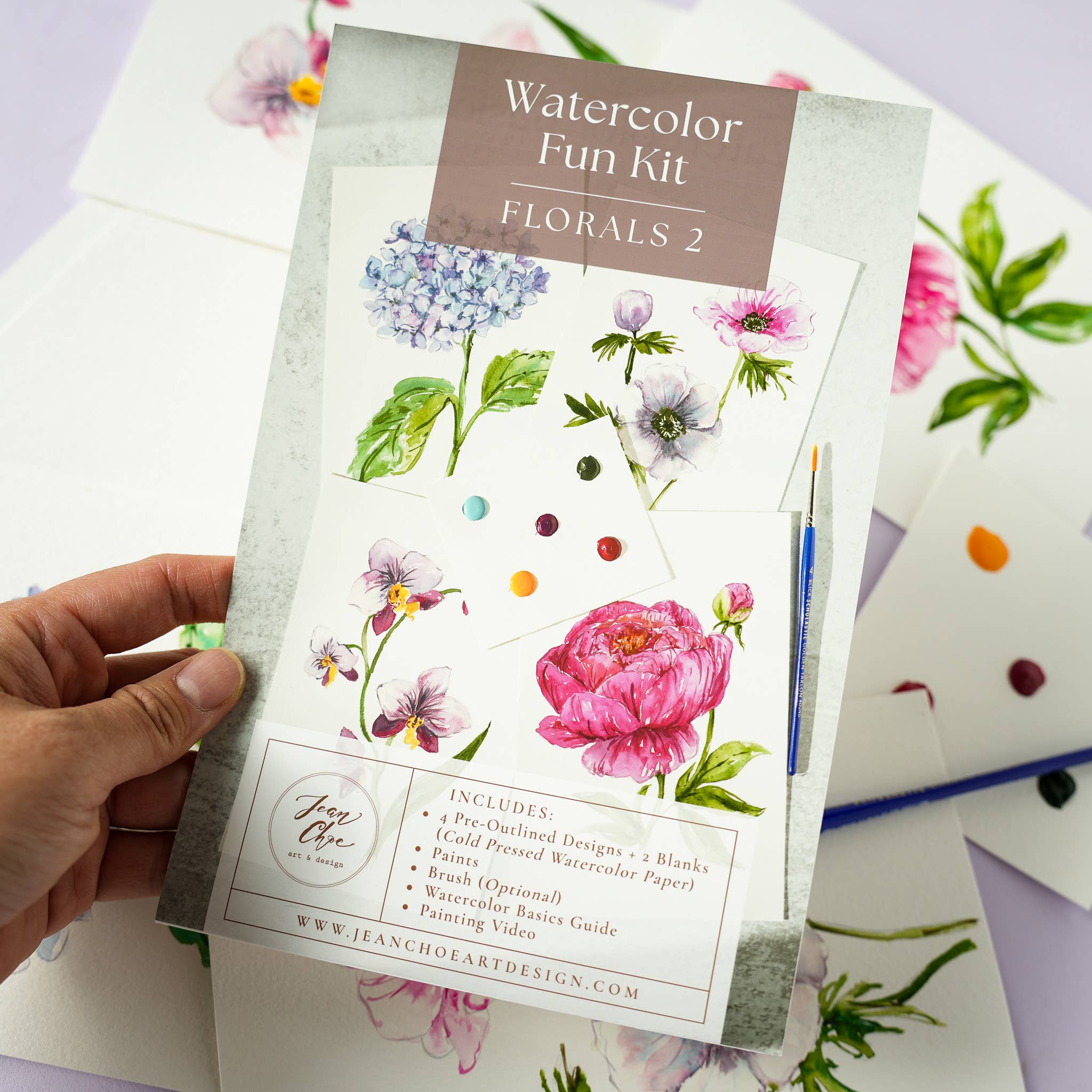 Jean Choe Art & Design - Wholesale DIY Craft Kit - Florals 2 Watercolor Painting Kit: DIY Art Kit for Beginners10