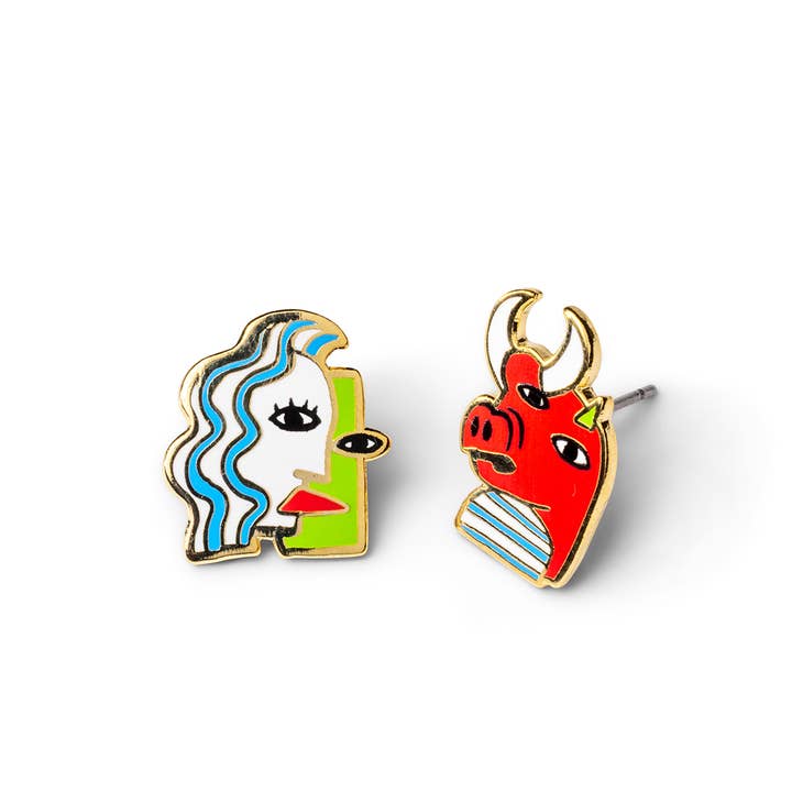 Kubistische Ohrstecker — Museum Artsy Gold Statement Studs für den Großhandel von Yellow Owl Workshop