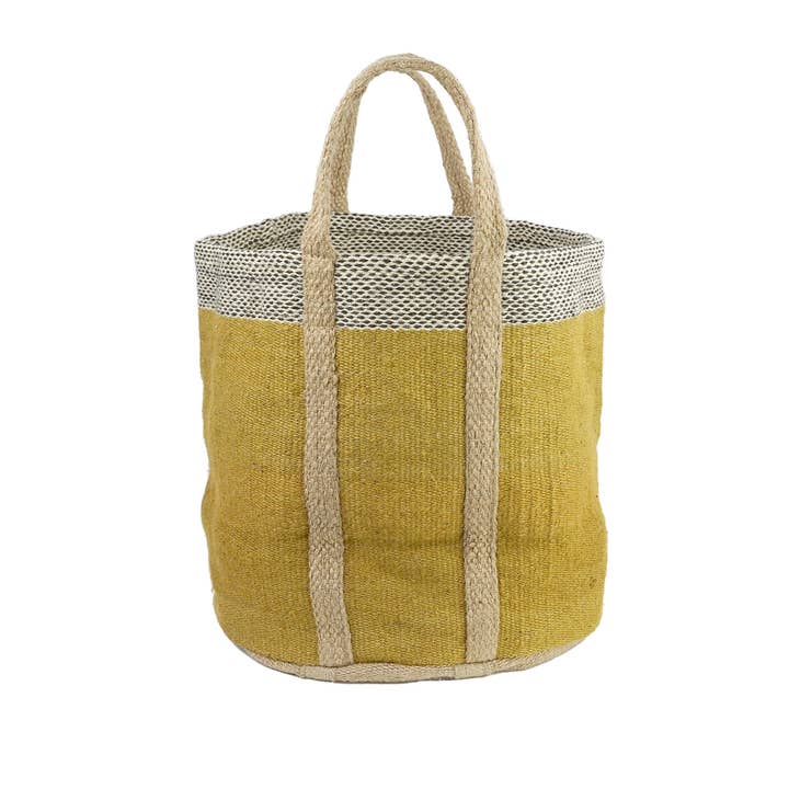 Handwoven yellow and natural jute basket for wholesale by Maison Lilo