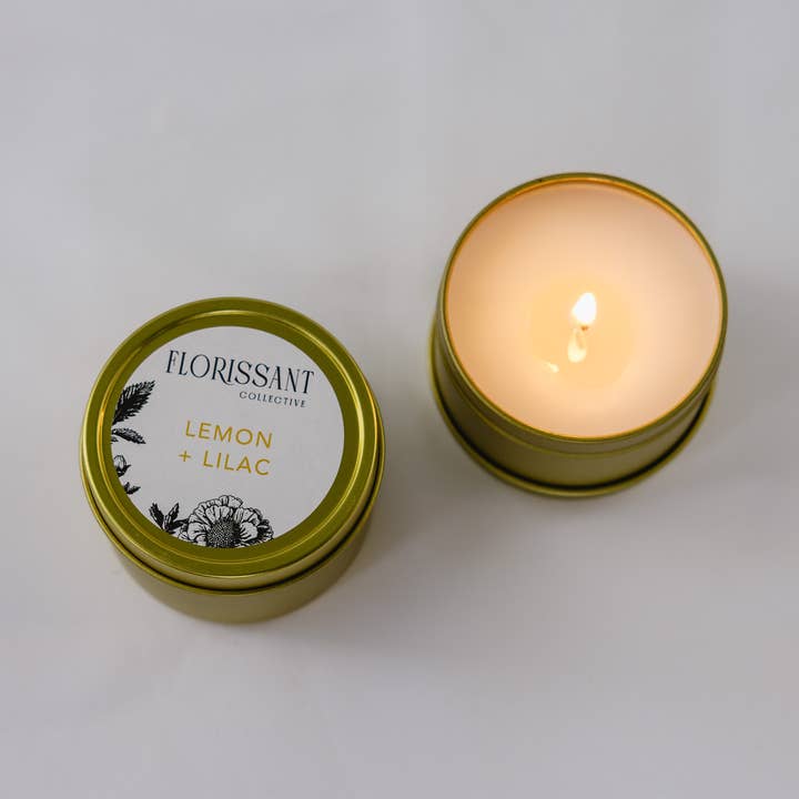 Lemon + Lilac Candle Tin for wholesale by Florissant Collective