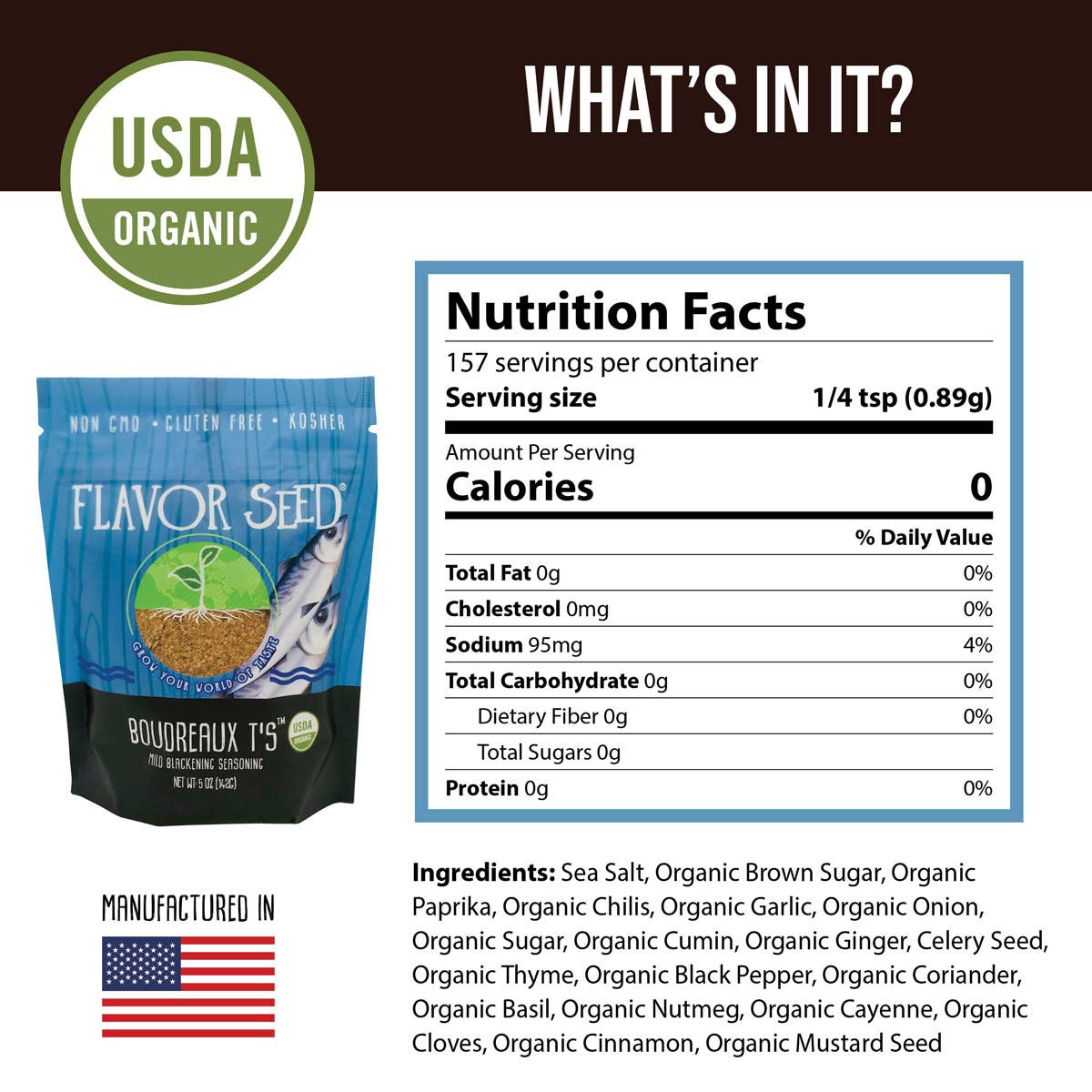 Flavor Seed - Wholesale Gedroogde kruidenmix - Boudreaux T's biologische milde zwarttende kruiden - 5 oz3