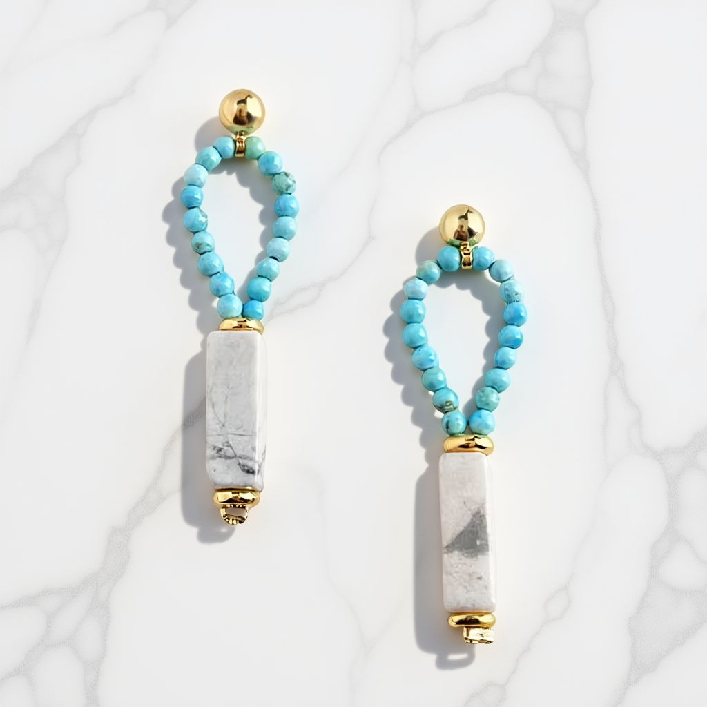 Otterware - Vente Boucles d'oreilles pendantes - Boucles d'oreilles créoles en perles de semence : goutte en howlite, tige en argent sterling4