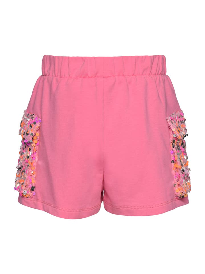 ROSE MULTI SHORT AVEC DÉTAIL DE POCHE À PAILLETTES en vente sur Faire1