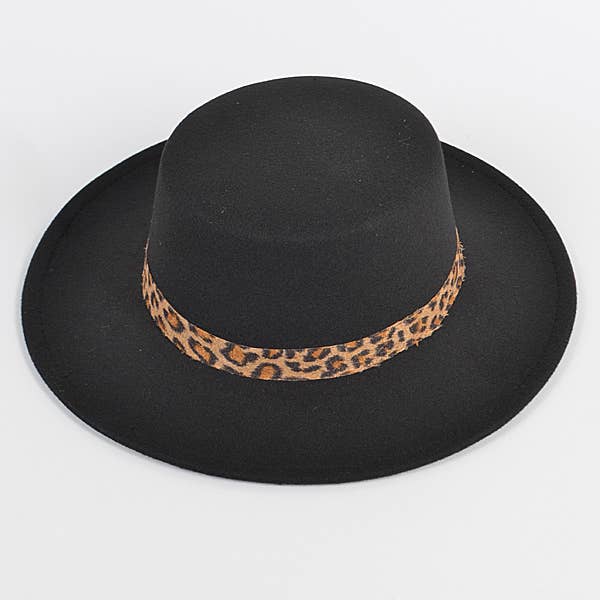 Shop Neighbors – wholesale Fedora – Women’s – Faux Wool Short Brim Hat W/Leopard Band