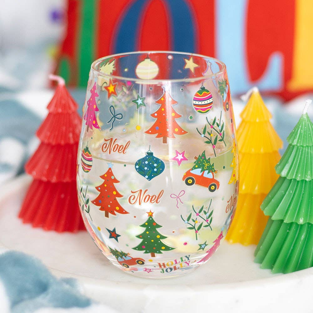 WONDER IMPORTS AUSTRALIA - Wholesale Wine glass - Nostalgic Christmas Print Stemless Glass