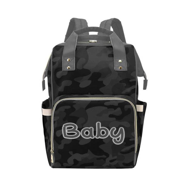 Designer Diaper Bags - Backpack Baby Bag Black And Gray Camouflage Boys Multi-Function Backpack for wholesale by TJtoddles.com