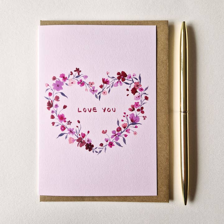 Anna Lau Art - Wholesale Love Card - Love You Floral Heart Watercolour A6 Art Card0