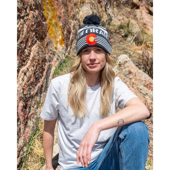 Snow Business USA - Wholesale Beanie - Women's - Colorado Flag Woven Pom Pom Beanie1