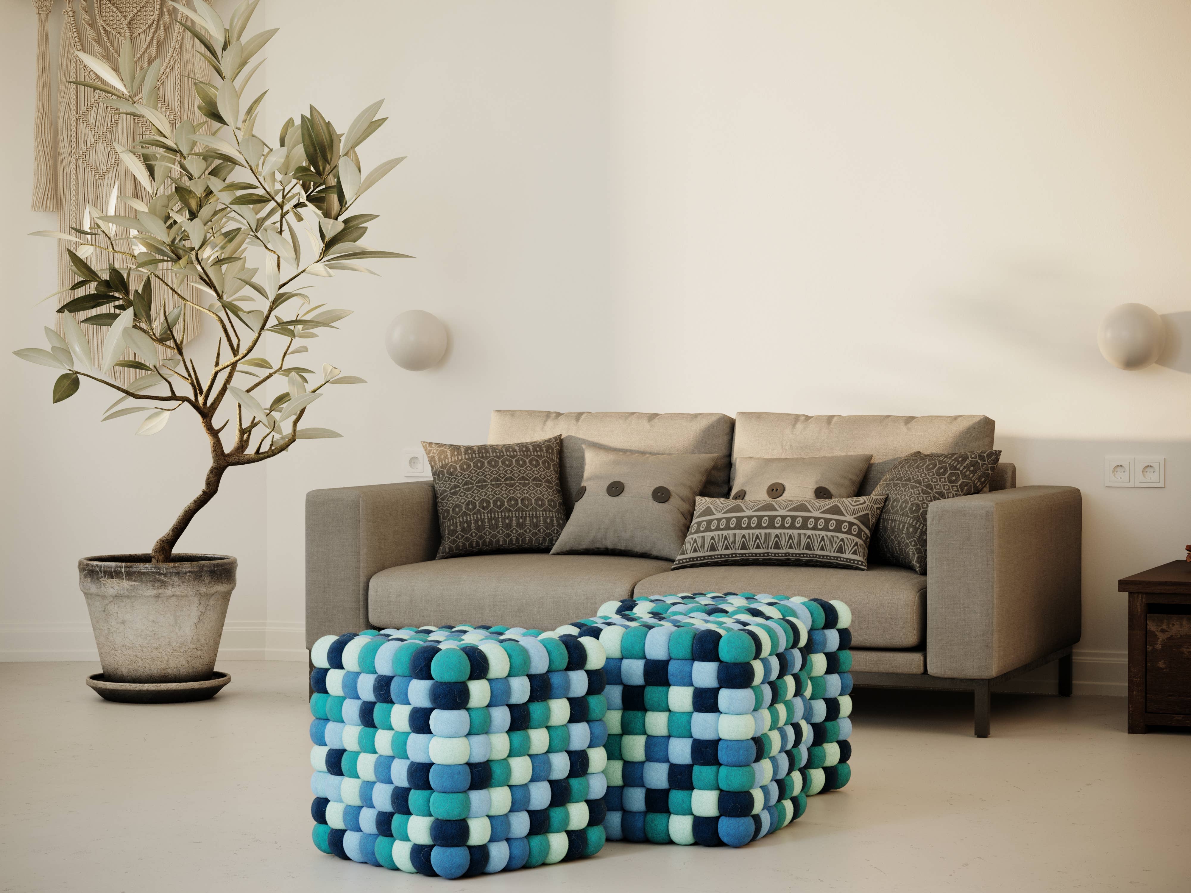 Reefelt - Venta al por mayor Puf - Puf otomano con forma de bola de fieltro multicolor6