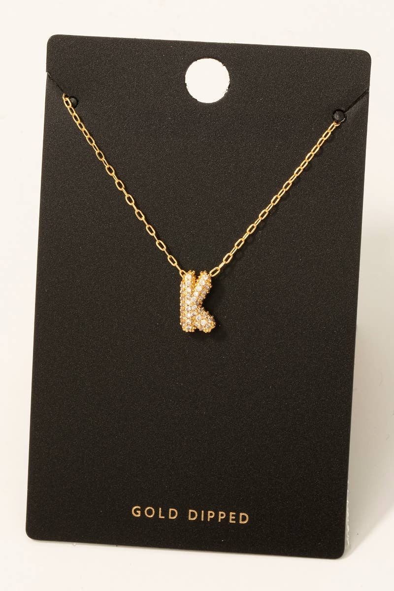 Fame Accessories - Wholesale Pendant/Charm Necklace - Gold Dipped Cz Pave Bubble Letter Pendant Necklace9