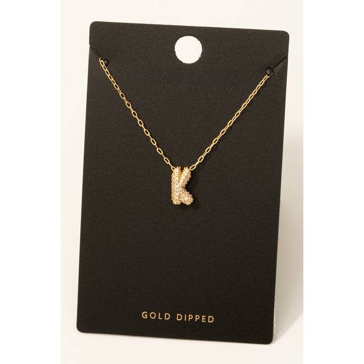Fame Accessories - Wholesale Pendant/Charm Necklace - Gold Dipped Cz Pave Bubble Letter Pendant Necklace9