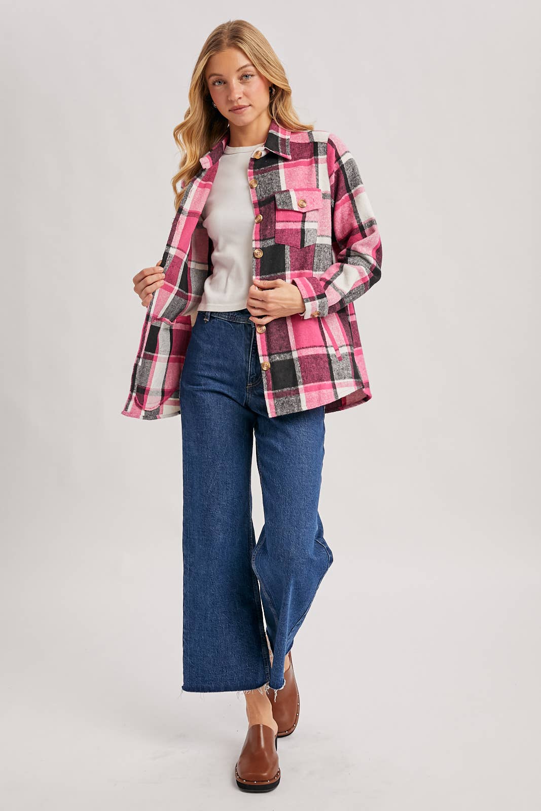 Bluivy - Wholesale Shirt Jacket/Shacket - Women's - FLANNEL PLAID SHACKET WITH POCKETS19