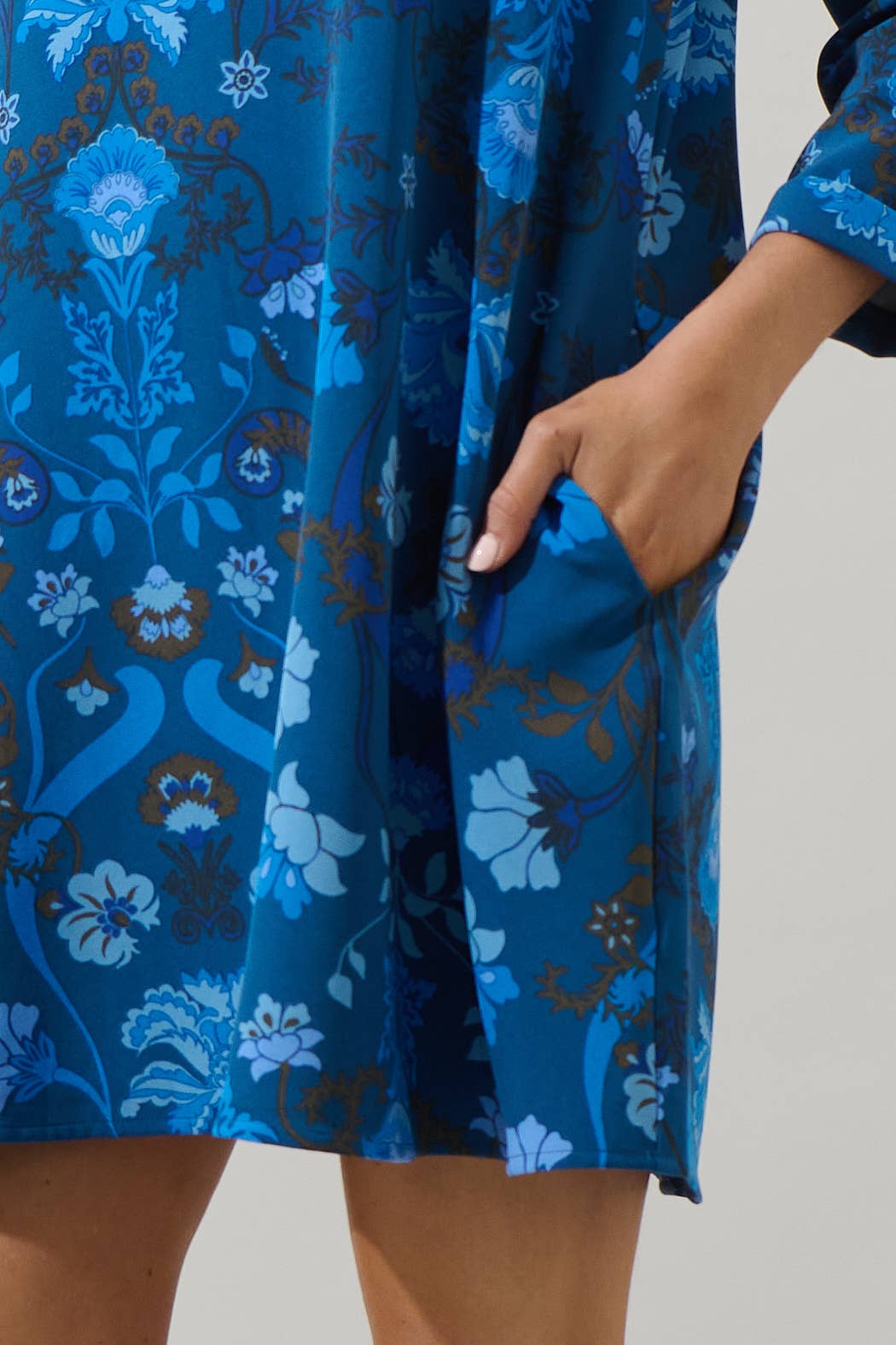 Teal Blue Palmate Floral Lonna Shift Mini Dress for wholesale on Faire4