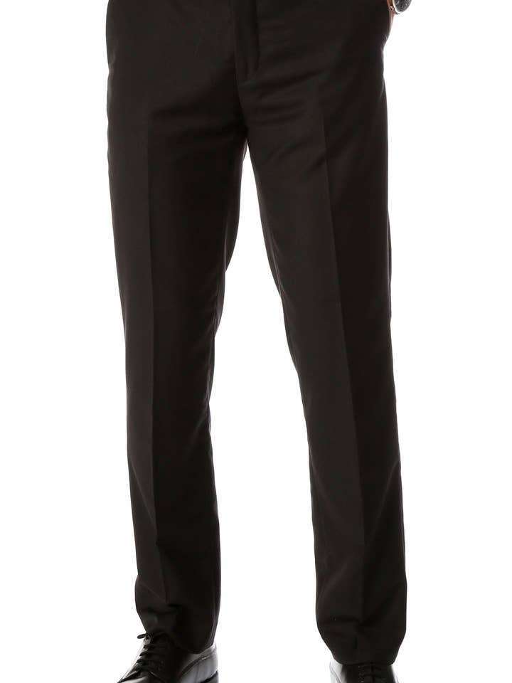 Pantalon habillé noir ajusté à devant plat pour homme Ferrecci Halo pour la vente par Ferrecci