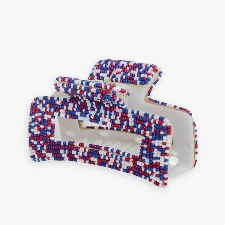Lola Game Day Confetti Beaded Hair Claw Clip Red White and Blue Wholesale for wholesale by INK + ALLOY