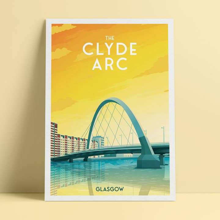 The Clyde Arc Print - Glasgow Travel Poster - Squinty Bridge for wholesale by Printagonist