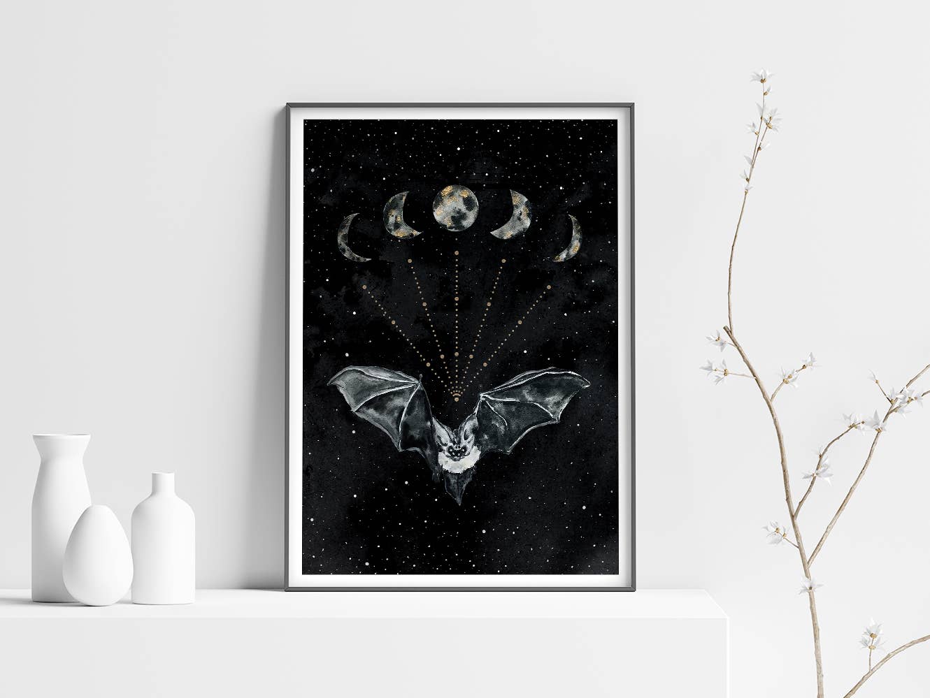 The Flow Design - Vente Affiche d'art - Affiche Chauve-souris et Phases de la Lune - Illustration ésotérique murale2