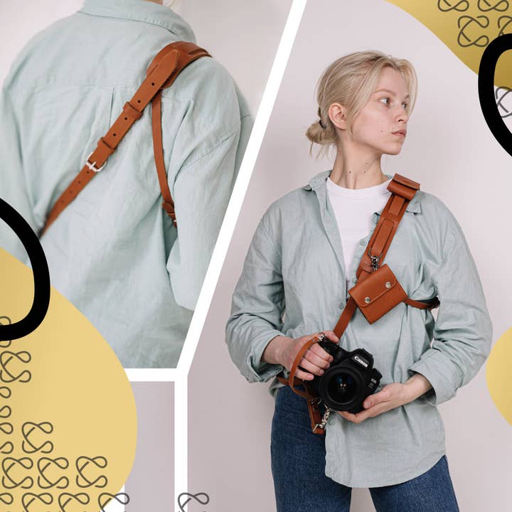 Coiro - Vendita all'ingrosso Cinghia per fotocamera - Tracolla per fotocamera singola con tasche color cuoio