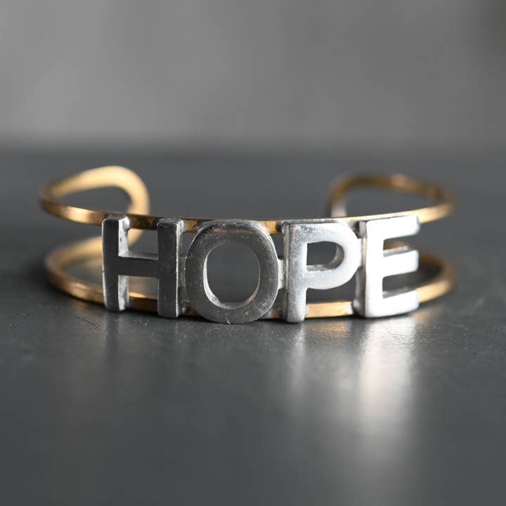 Mixed Metal Brass Cuff (HOPE) for wholesale by KBD Studio