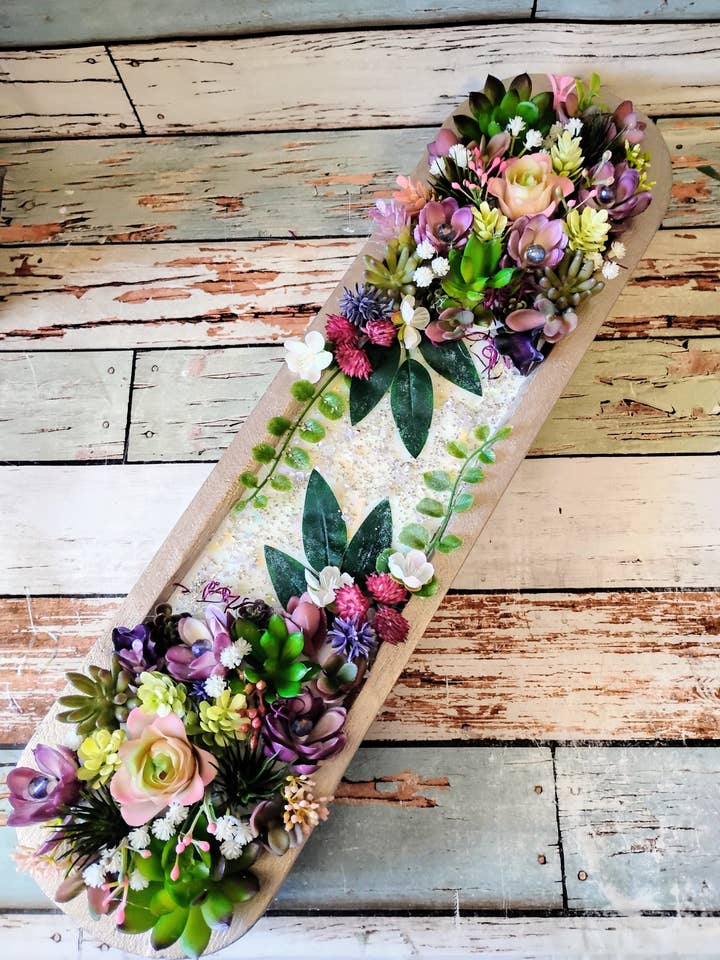 Jardin de succulentes dans un bol en pâte violet de 20" pour la vente par Ethereal Elements CT