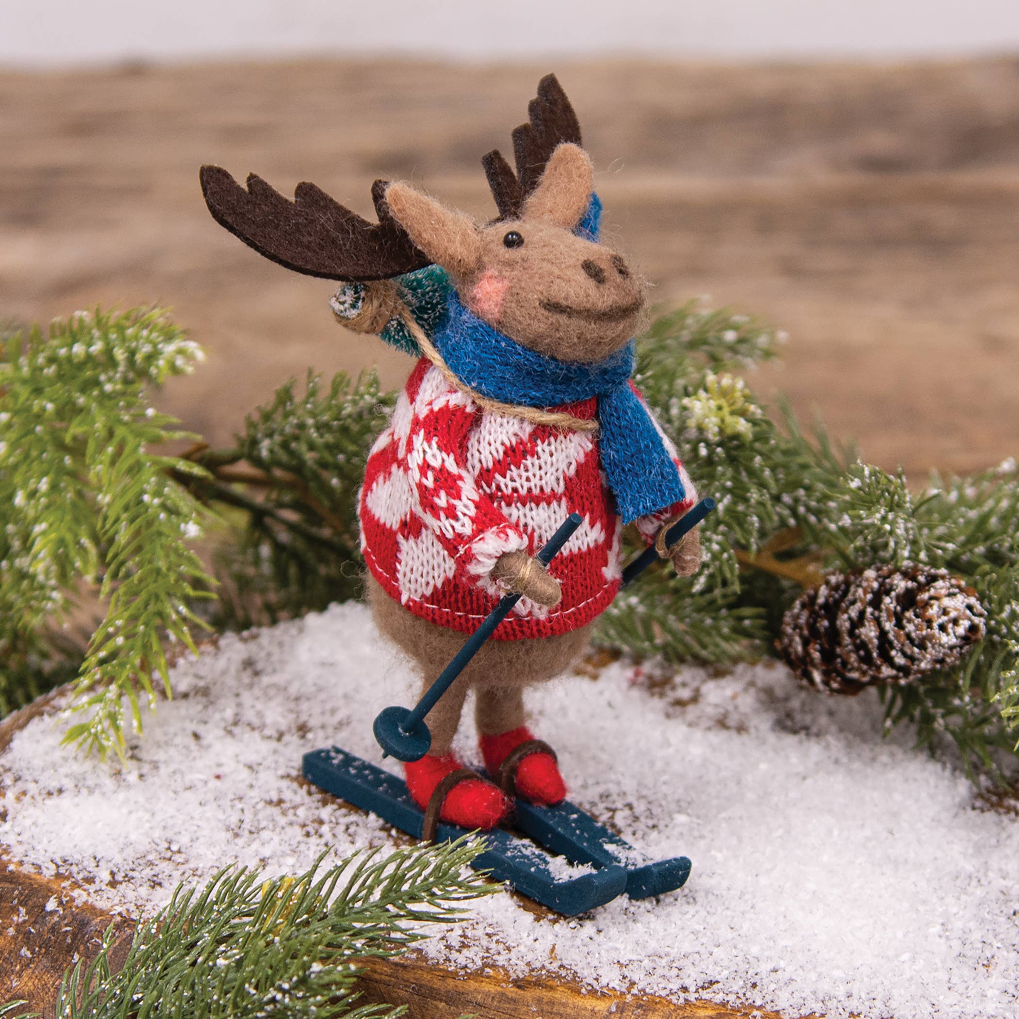 Bright Ideas - Wholesale Ornament - Skiing Moose Felted Ornament1