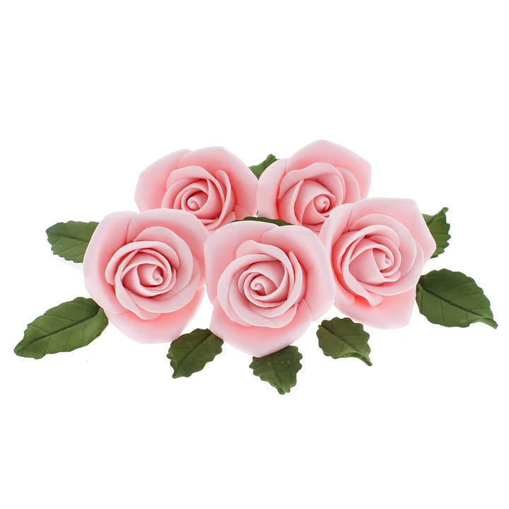 Peace Rose Sugar Flowers with Leaves, Cake Decorating Kit, by Global Sugar Art, Medium, Pink for wholesale by Global Sugar Art
