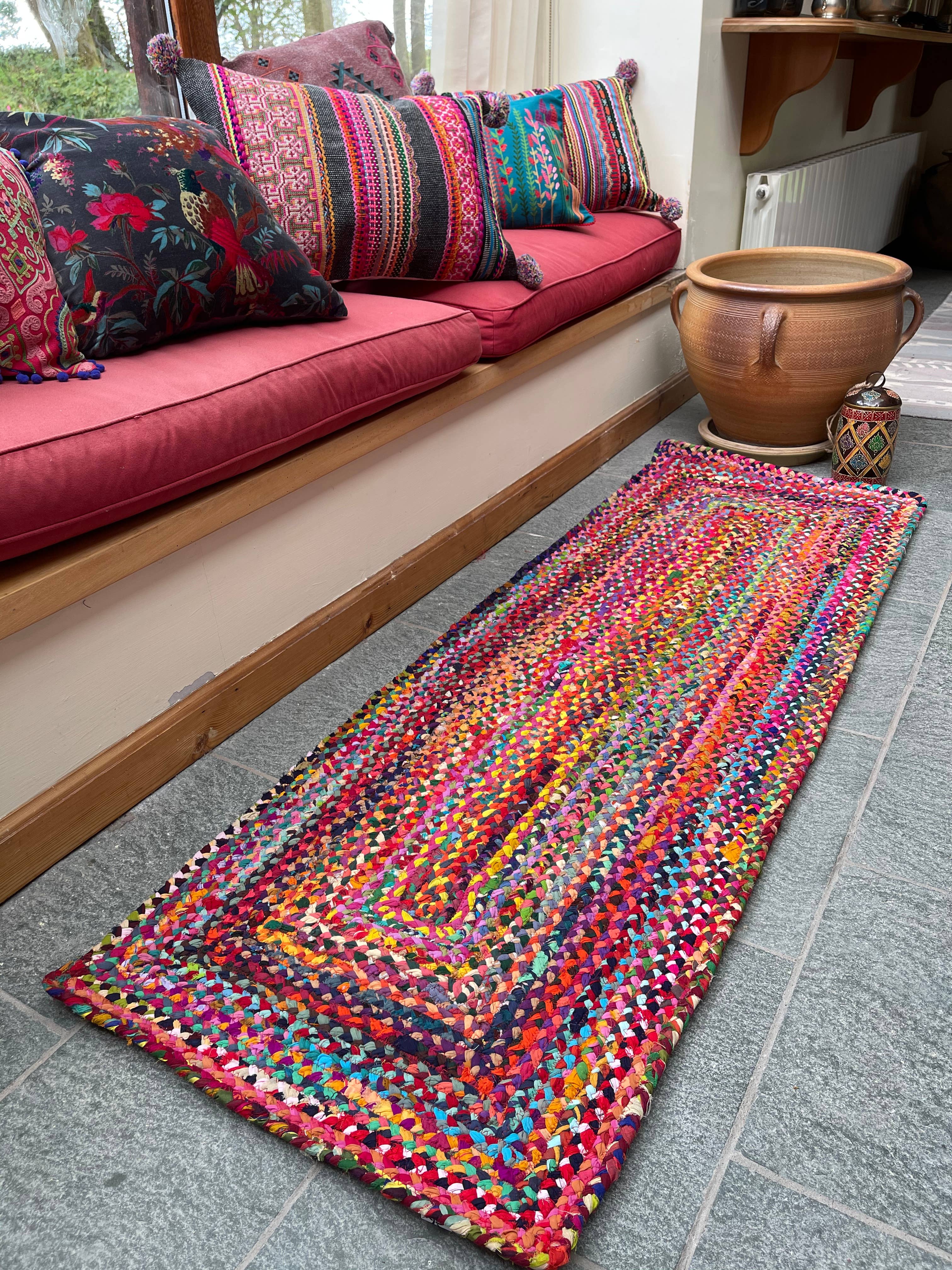 Second Nature Online – wholesale Area rug – SUNDAR Multi Color Area Rug Braided with Recycled Fabric3