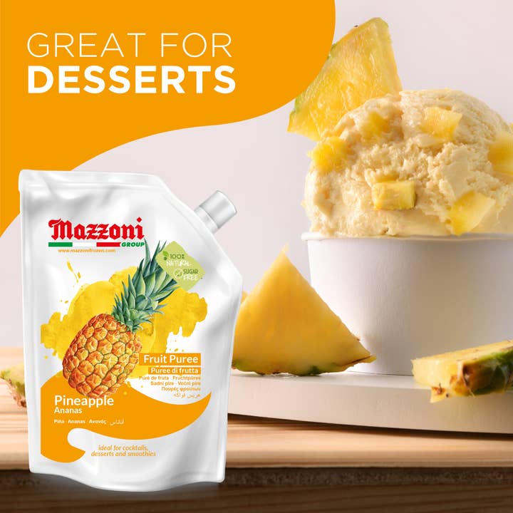 Wholesale Italian Food - Wholesale Fruit Juice - Mazzoni, Pineapple Puree, 100% Pure Pineapple Mix, No Sugar Added, 2.2 lb