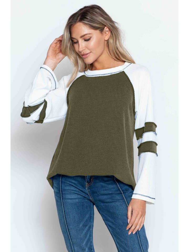 Burgundy Apparel - Wholesale Tunic - Women's - WAVE RIB TUNIC WITH CONTRAST SLEEVES