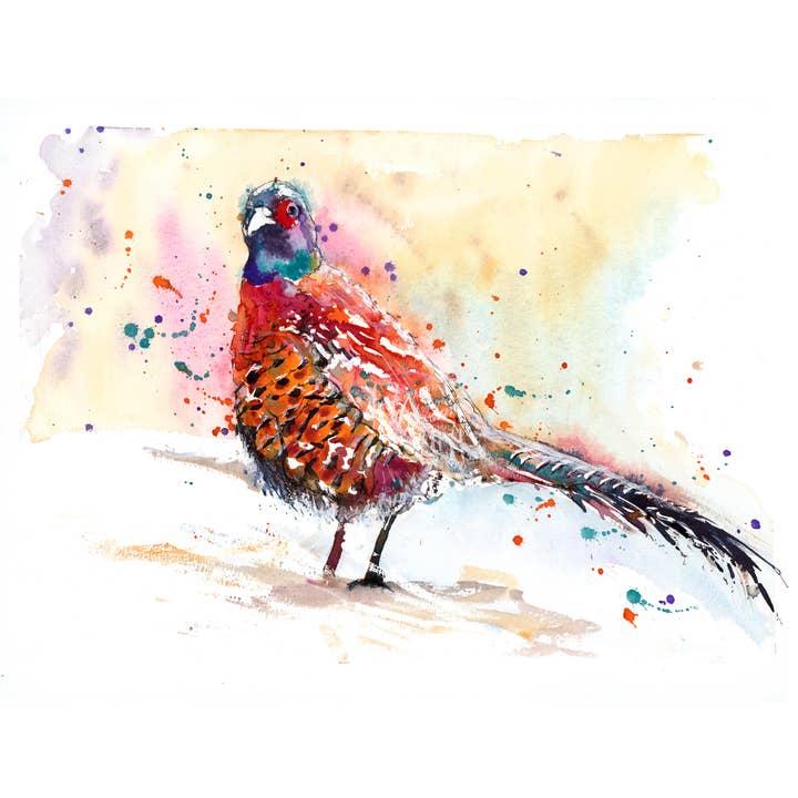 'Snowy Pheasant' Art Print Greetings Cards for wholesale by Natalie Bowden Art