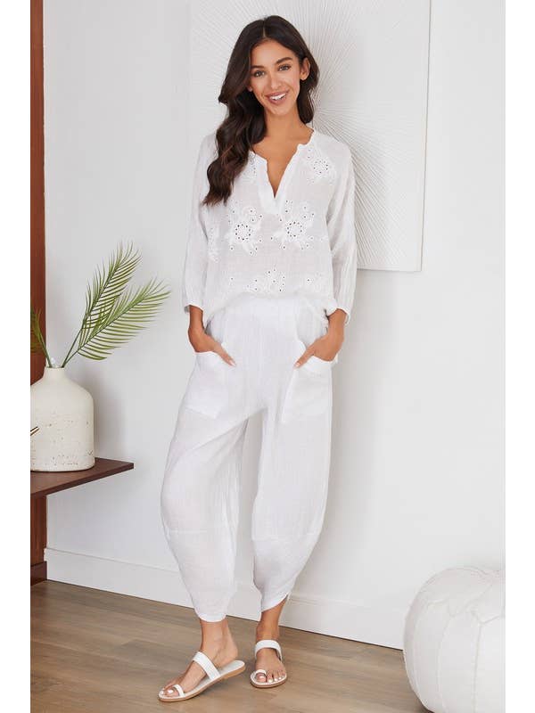 VENTI6 - Wholesale Pants - Women's - ELASTIC WAIST, CURVED HEM LINEN HAREM PANTS (4468)3