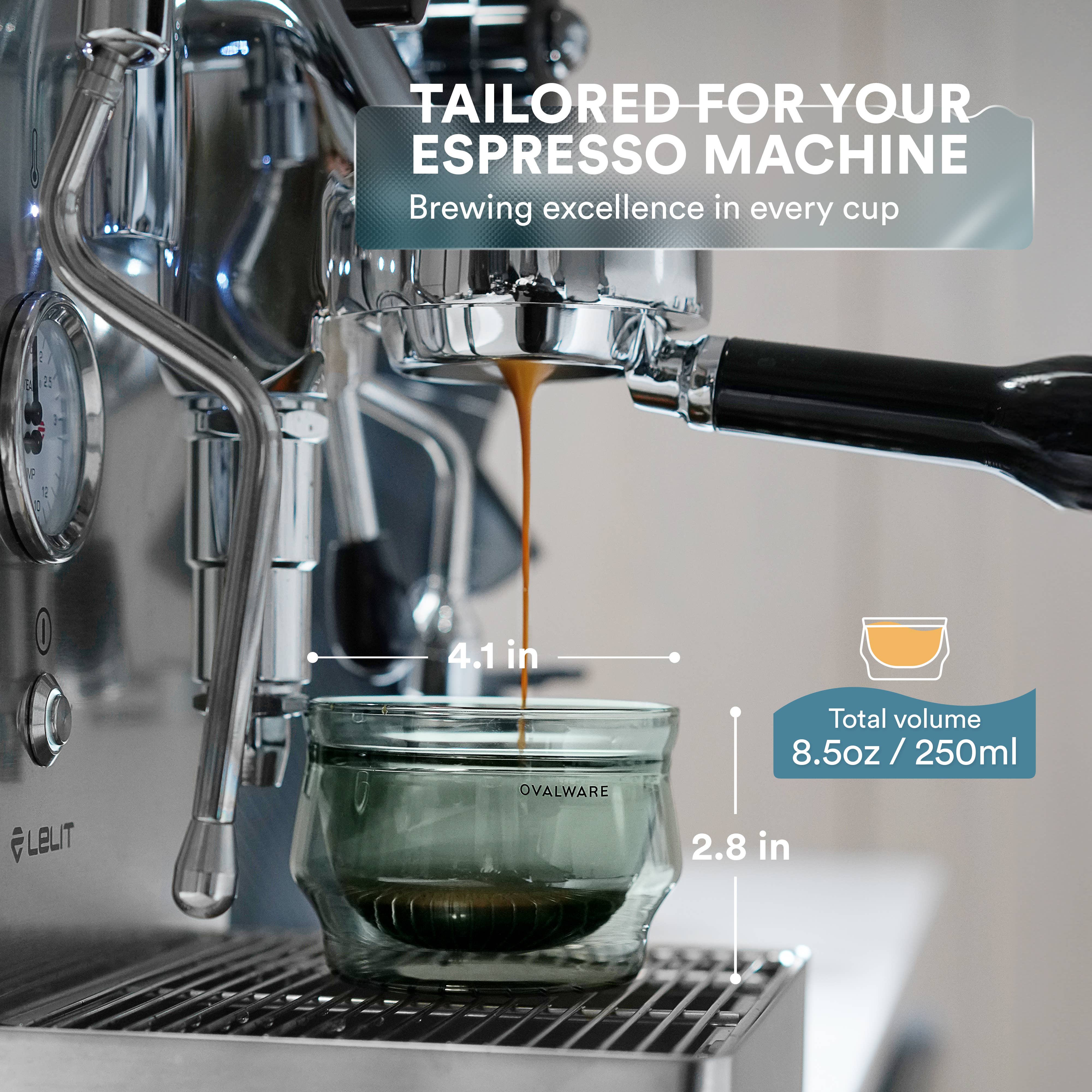 Ovalware - Wholesale Coffee/Tea Cup - Double Wall Latte Master Glass | Stealth Gray | 250mL | 8.5oz | Set of 21