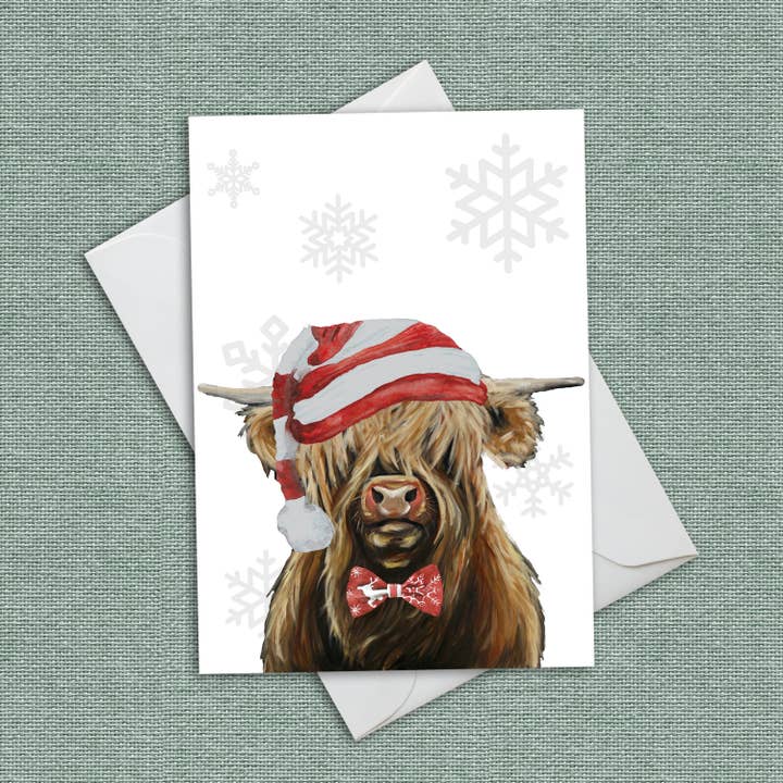 Highland Christmas Card, Funny Farm Animal Christmas Card for wholesale by Hippie Hound Studios