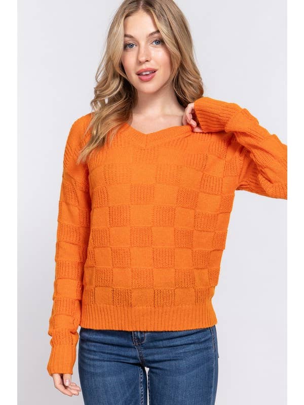 Active Basic | Active USA - Wholesale Knit Sweater - Women's - Long Sleeve V-neck Texture Sweater
