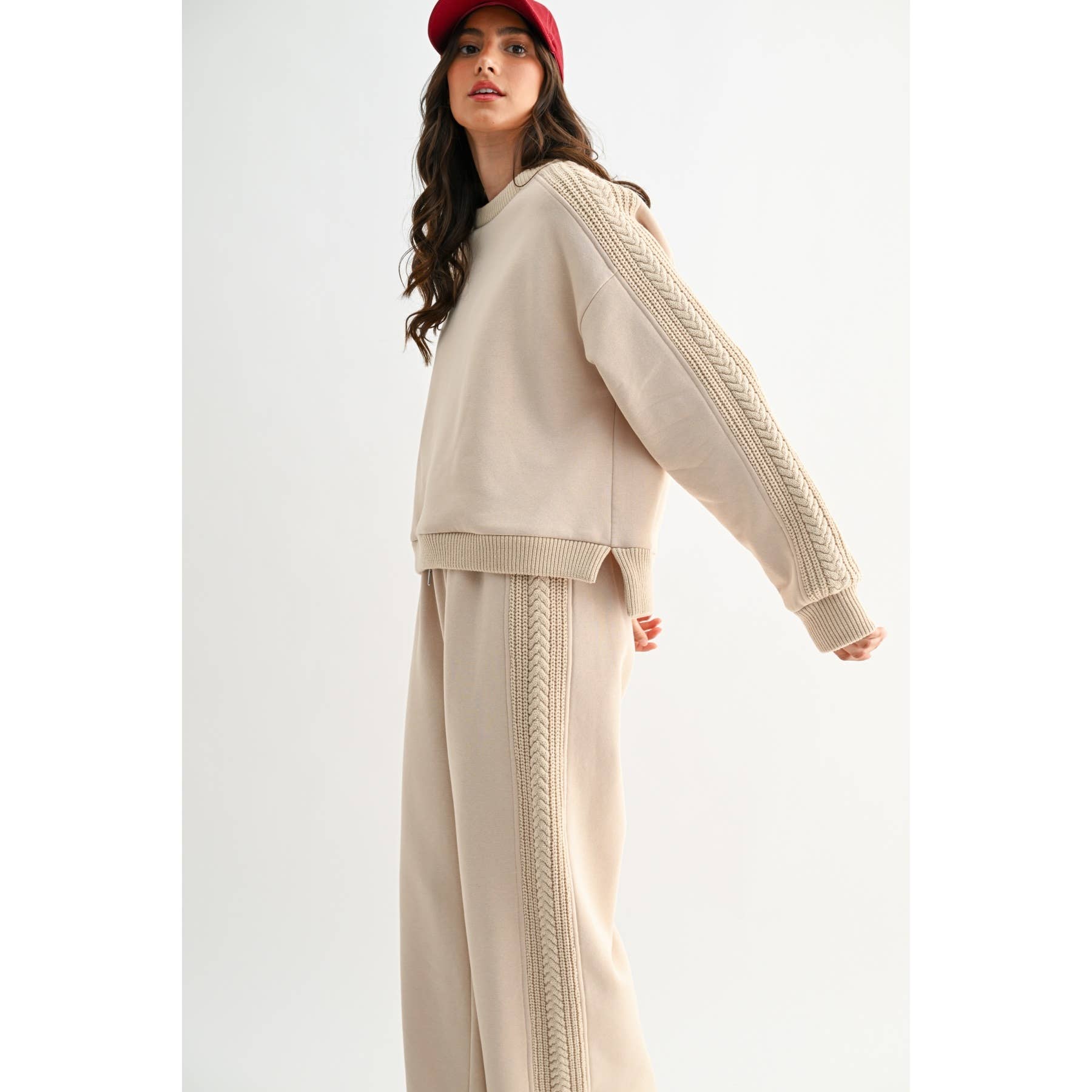 Camellia – wholesale Tops set – Women's – CS10248E CABLE KNIT TRIM OVERSIZED LOUNGE SET7