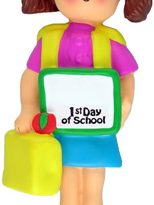 First Day of School: Female, Brown for wholesale by Ornament Central
