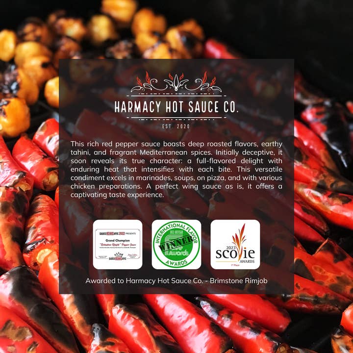 Harmacy Hot Sauce Co. - Wholesale Hot Sauce - "Brimstone Rimjob" Tahini & Roasted Red Pepper Sauce, 9oz