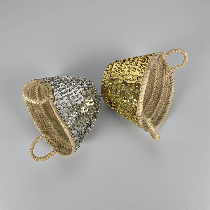 Melecraft - Wholesale Beach Bag - Mini Sequin Straw Market Basket - Gold Silver Gift Tote3