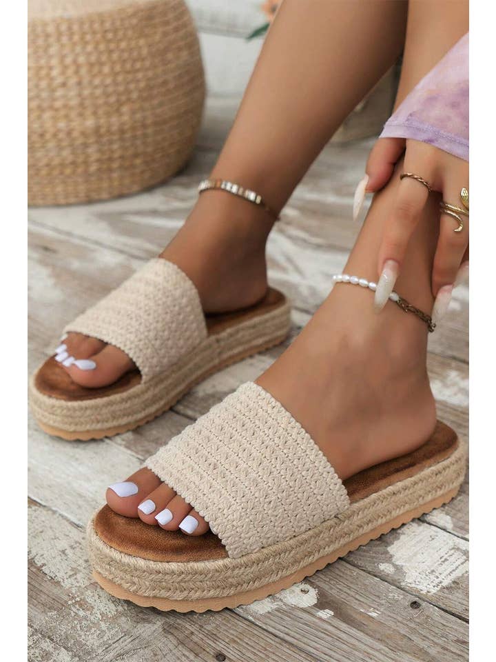 As shown Boho Woven Wedge Fashion Slippers | US6-10 for wholesale on Faire