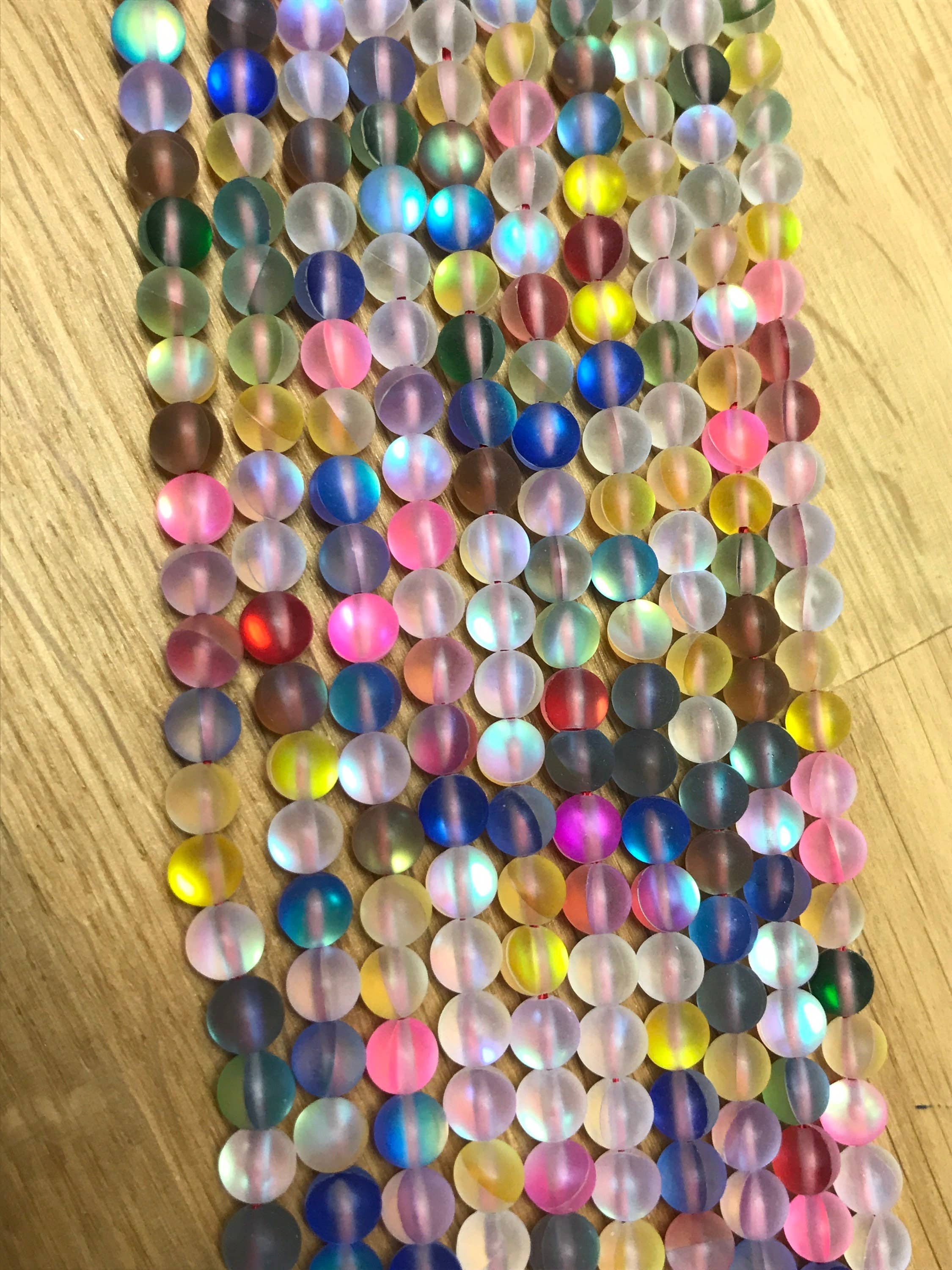 The Bead Bazaar - Wholesale Beads - Bright Rainbow Beads, Multi Color Opal Glass Beads, Frosted3