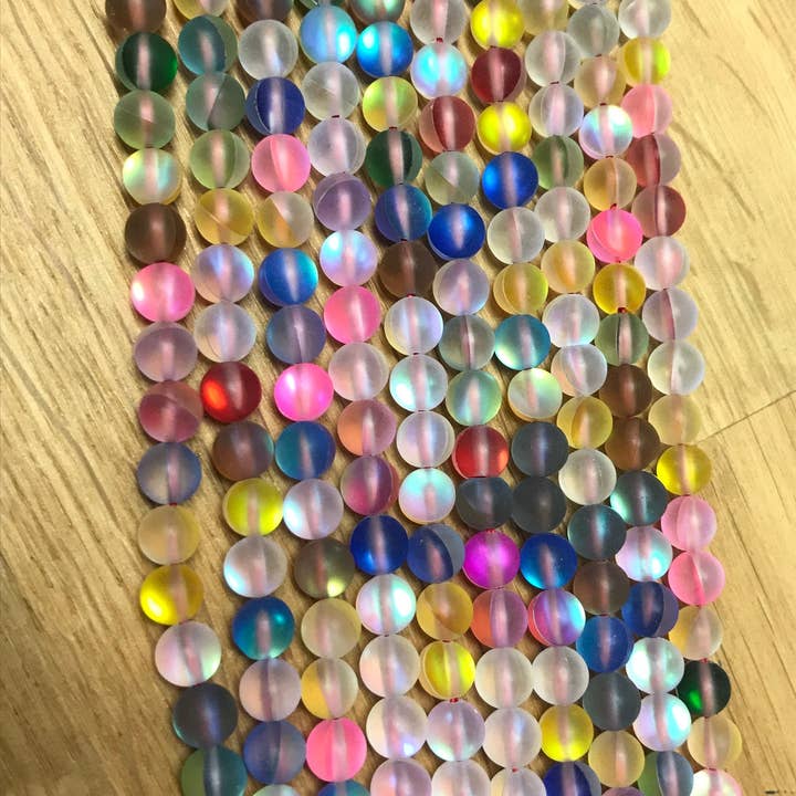 The Bead Bazaar - Wholesale Beads - Bright Rainbow Beads, Multi Color Opal Glass Beads, Frosted3