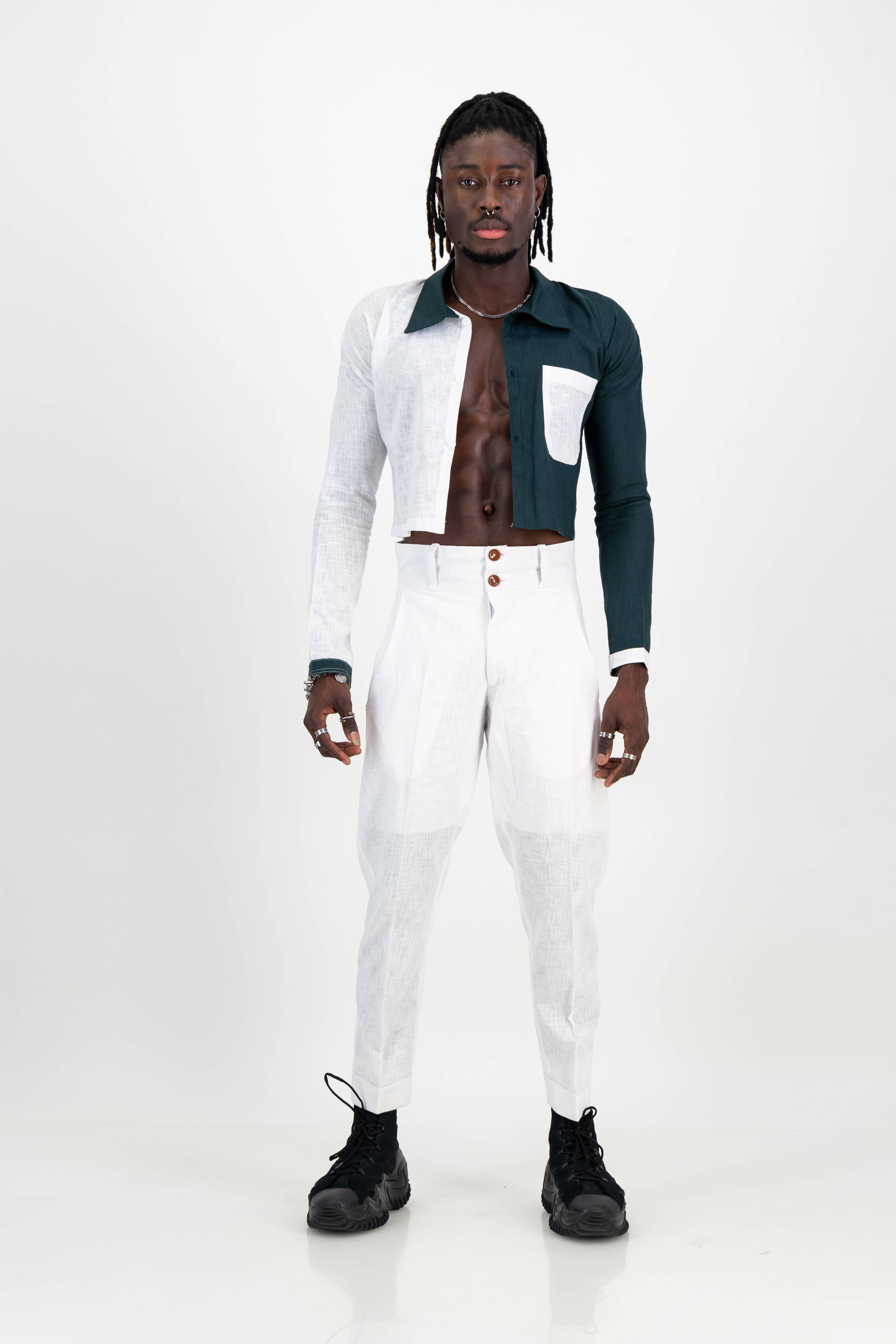 White and Green Unisex Linen Crop Top for wholesale on Faire10