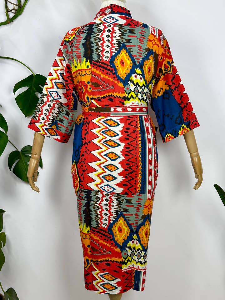 The Eastern Loom – Großhandel Bademantel – Damen – Boho House Bademantel-Kimonokleid aus Baumwolle mit Handblockdruck